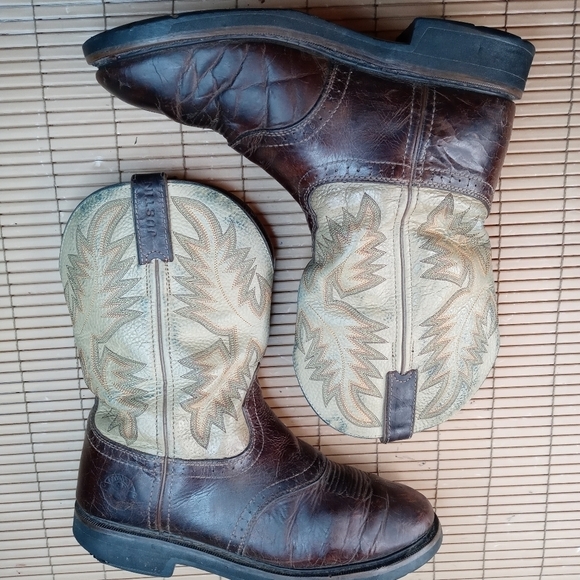 Justin Original Work 'Stampede' WK4660 Tan Brown Leather Mens Cowboy Boot Sz 9.5 - Picture 5 of 8